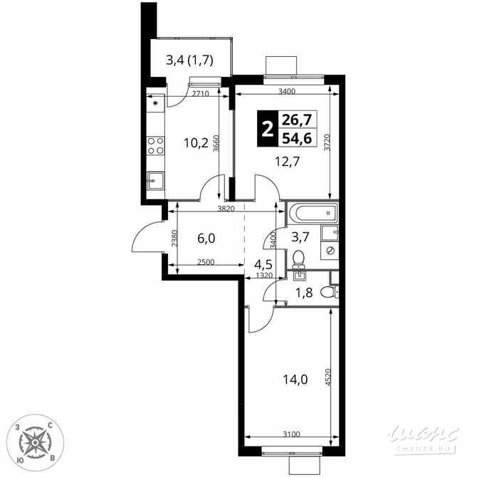 2-к квартира, 54.6 м², этаж 11/17 Химки - изображение 1