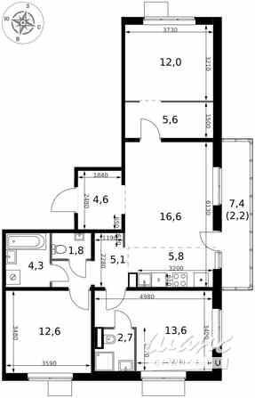 4-к квартира, 86.9 м², этаж 16/18 Коммунарка - изображение 1