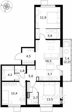 4-к квартира, 86 м², этаж 3/18 Коммунарка - изображение 2