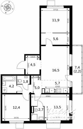 4-к квартира, 86 м², этаж 3/18 Коммунарка - изображение 1