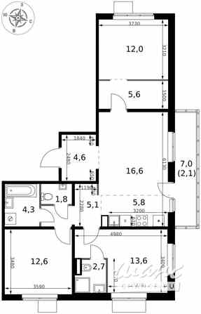 4-к квартира, 86.8 м², этаж 8/18 Коммунарка - изображение 1