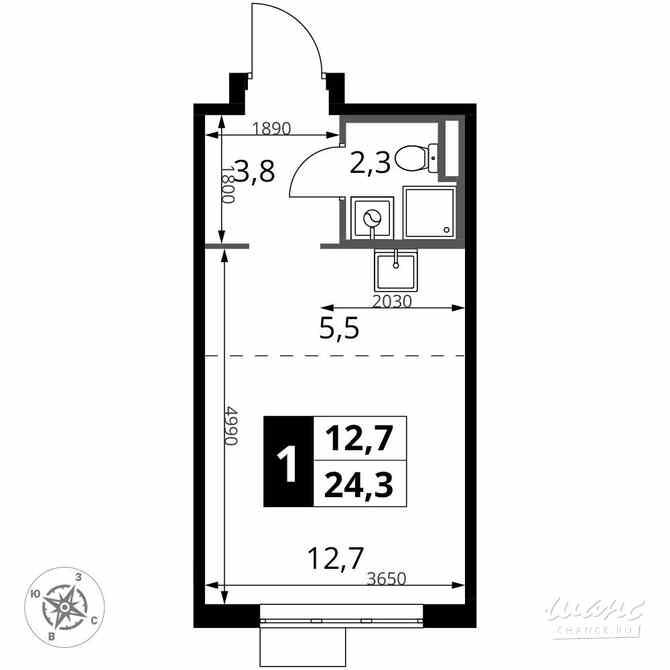 1-к квартира, 24.3 м², этаж 18/24 Москва - изображение 1