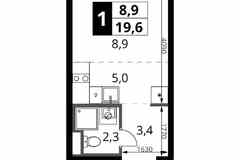 1-к квартира, 19.6 м², этаж 3/24