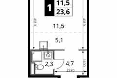 1-к квартира, 23.6 м², этаж 19/24