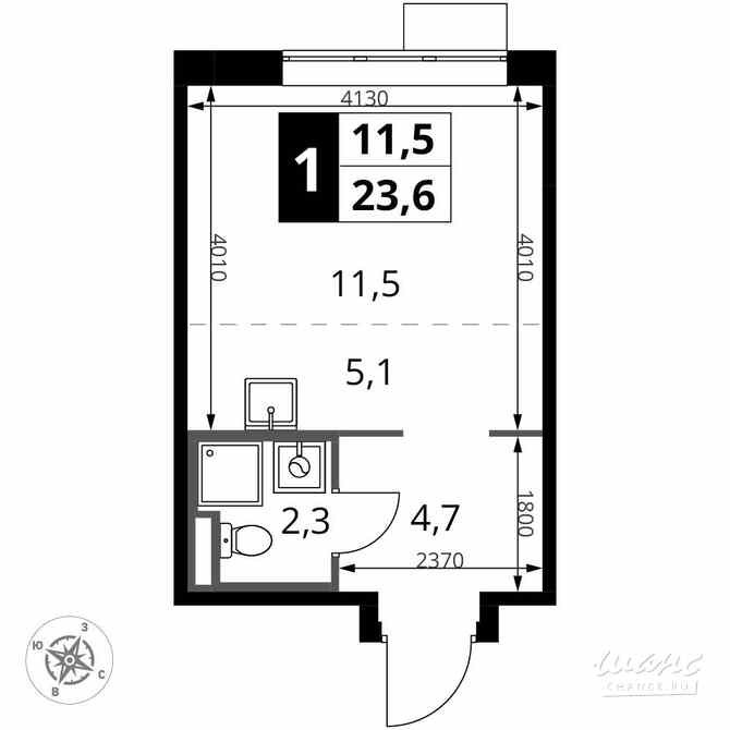 1-к квартира, 23.6 м², этаж 19/24 Москва - изображение 1