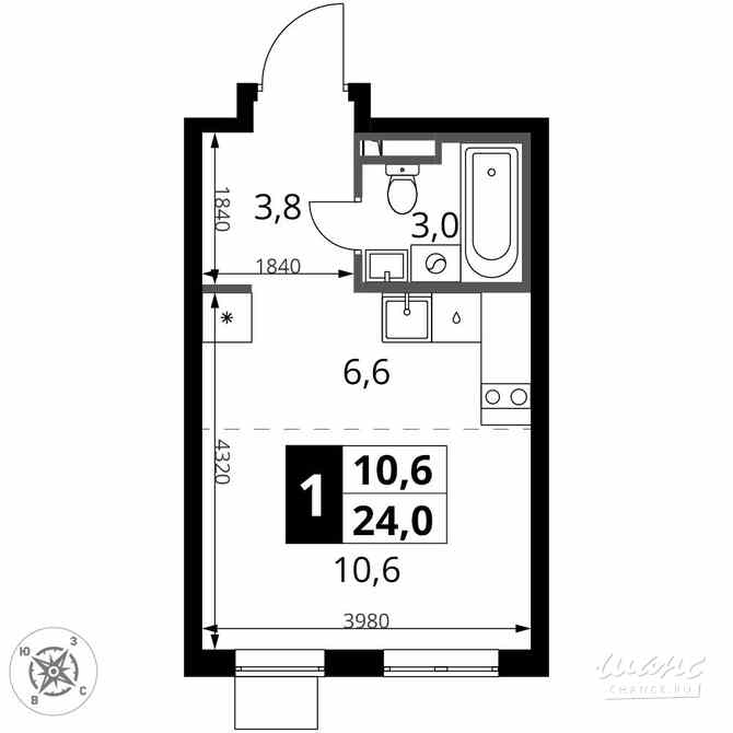 1-к квартира, 24 м², этаж 3/24 Москва - изображение 1