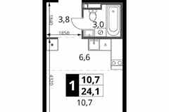 1-к квартира, 24.1 м², этаж 6/24