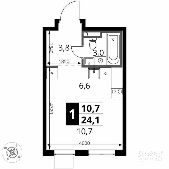 1-к квартира, 24.1 м², этаж 6/24 Москва - изображение 1