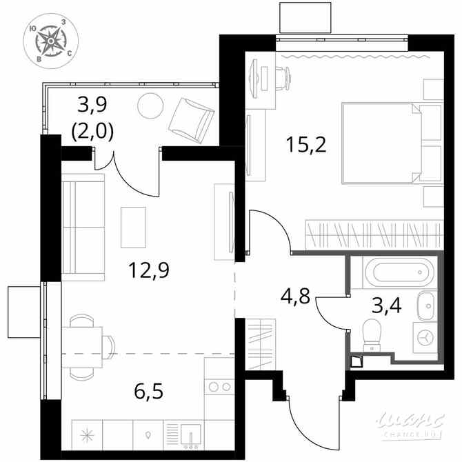 2-к квартира, 44.8 м², этаж 9/24 Москва - изображение 2