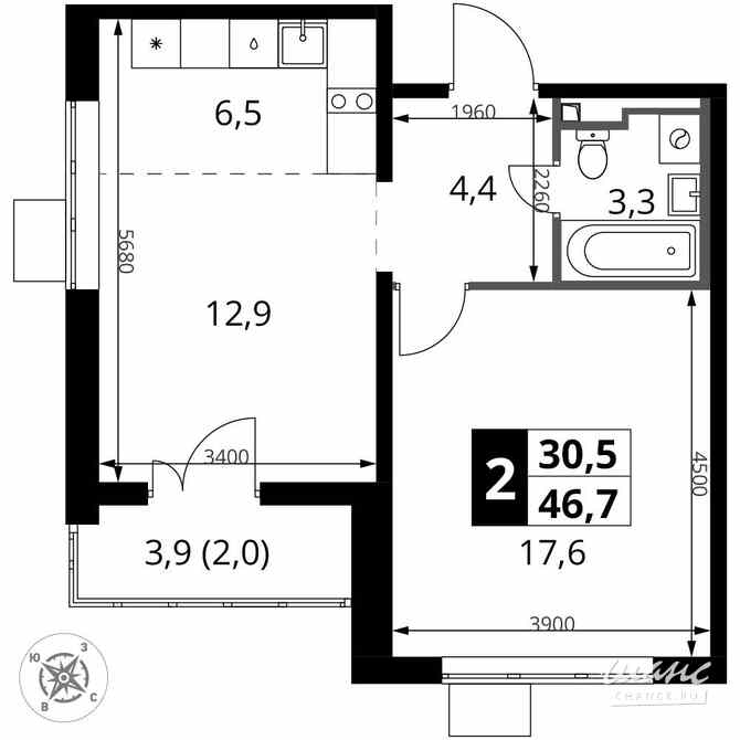 2-к квартира, 46.7 м², этаж 7/24 Москва - изображение 1
