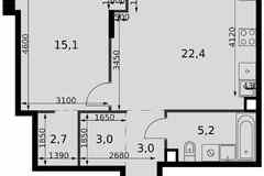 2-к квартира, 51.4 м², этаж 19/27