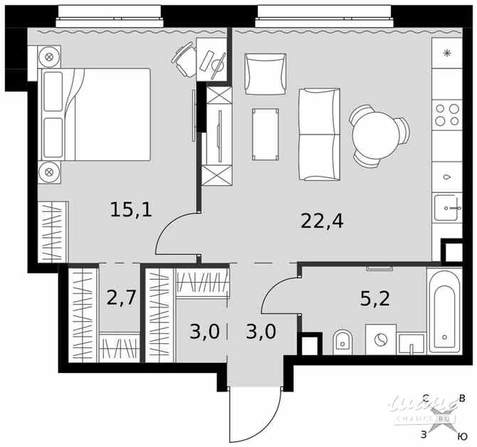 2-к квартира, 51.4 м², этаж 19/27 Москва - изображение 2