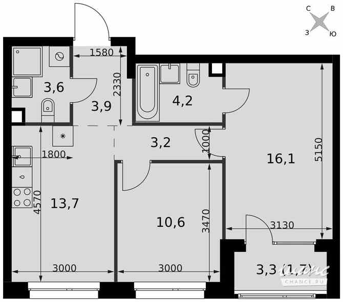 2-к квартира, 57 м², этаж 9/27 Москва - изображение 1