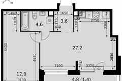 2-к квартира, 53.8 м², этаж 25/27