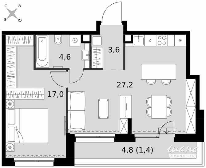 2-к квартира, 53.8 м², этаж 25/27 Москва - изображение 2