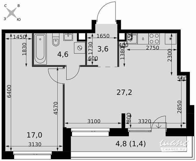 2-к квартира, 53.8 м², этаж 25/27 Москва - изображение 1