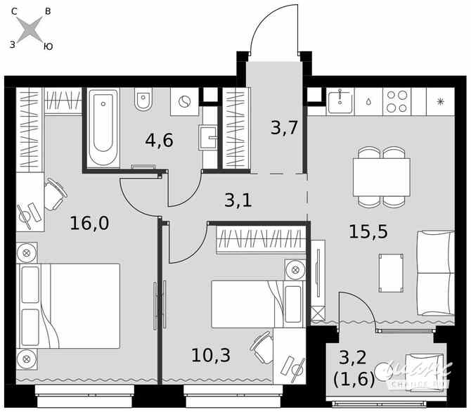 3-к квартира, 54.8 м², этаж 2/27 Москва - изображение 2