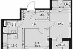 2-к квартира, 56.7 м², этаж 44/44