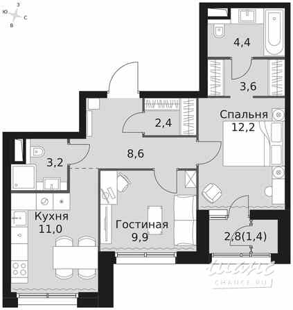 2-к квартира, 56.7 м², этаж 44/44 Москва - изображение 2