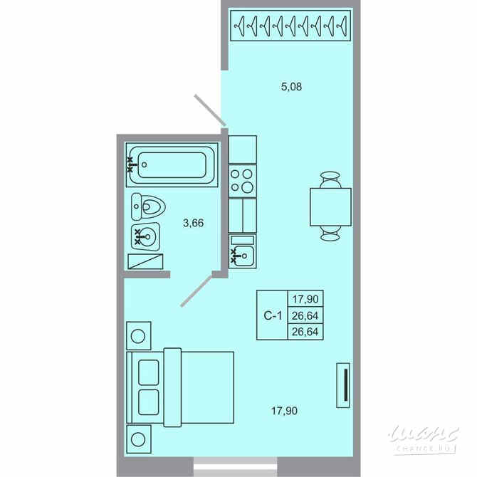 1-к квартира, 26.64 м², этаж 1/20 Бугры - изображение 1