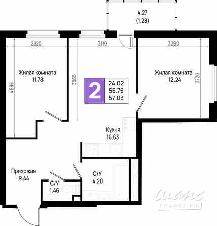 2-к квартира, 57.03 м², этаж 5/23 Всеволожск - изображение 3