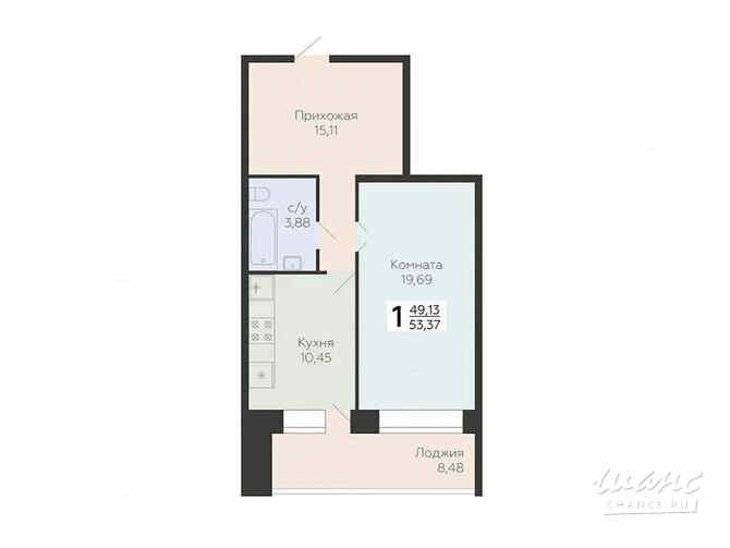 1-к квартира, 53.37 м², этаж 10/12  - изображение 3