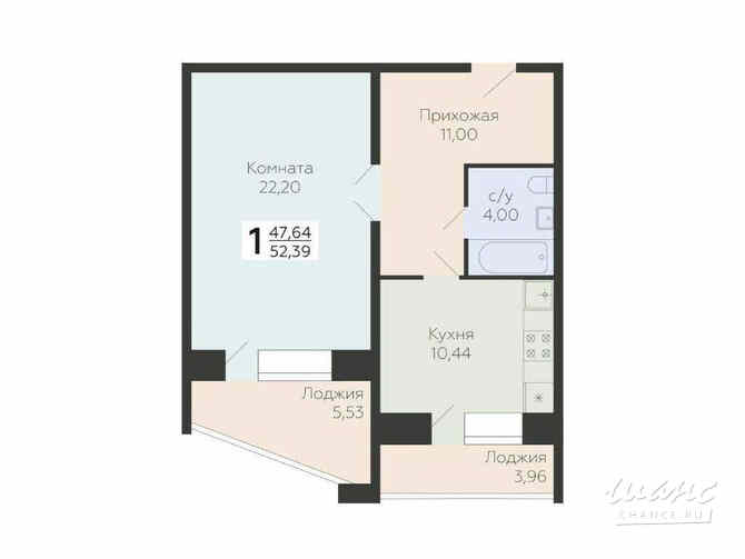 1-к квартира, 52.39 м², этаж 6/12  - изображение 3