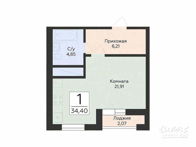 1-к квартира, 33.77 м², этаж 2/13 Самара - изображение 3