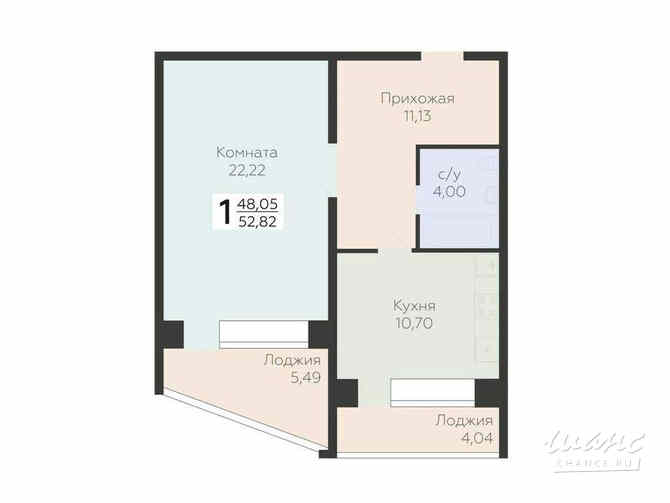1-к квартира, 52.82 м², этаж 7/12  - изображение 3