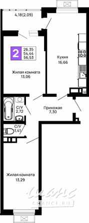 2-к квартира, 56.53 м², этаж 14/16 Майкоп - изображение 3