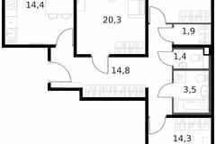 3-к квартира, 84.4 м², этаж 12/14