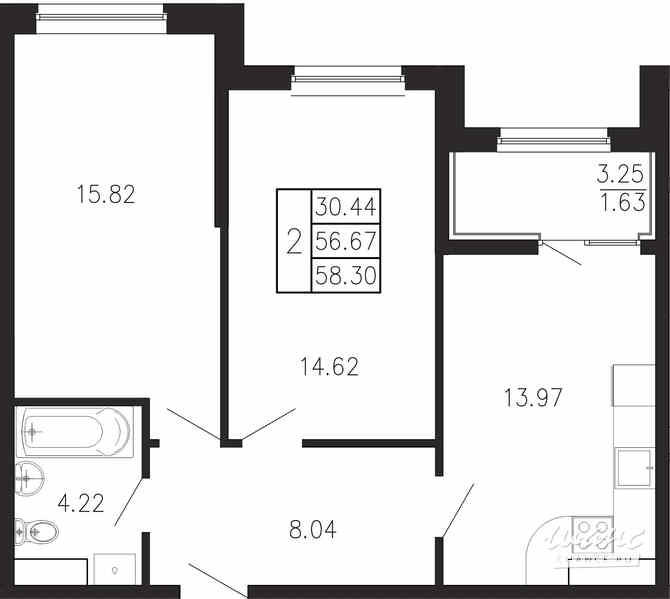 1-к квартира, 38.41 м², этаж 2/9 Крым - изображение 2