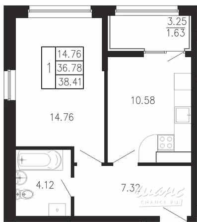 1-к квартира, 38.41 м², этаж 5/9 Крым - изображение 2