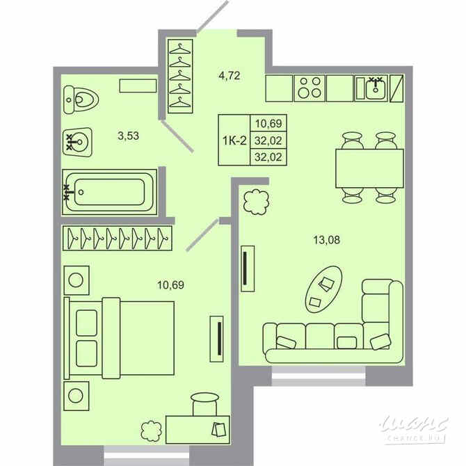 1-к квартира, 32.02 м², этаж 1/20 Бугры - изображение 1