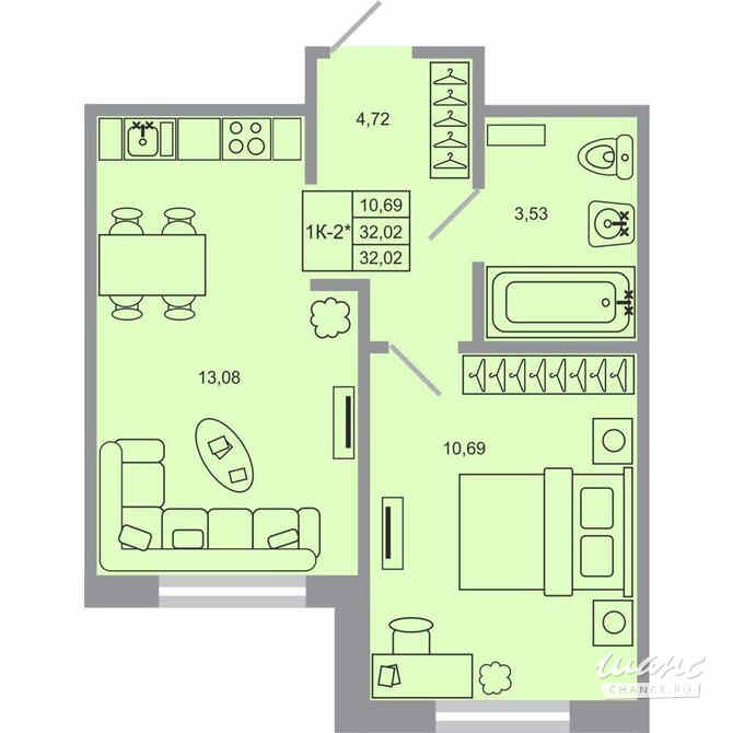 1-к квартира, 32.02 м², этаж 1/20 Бугры - изображение 1