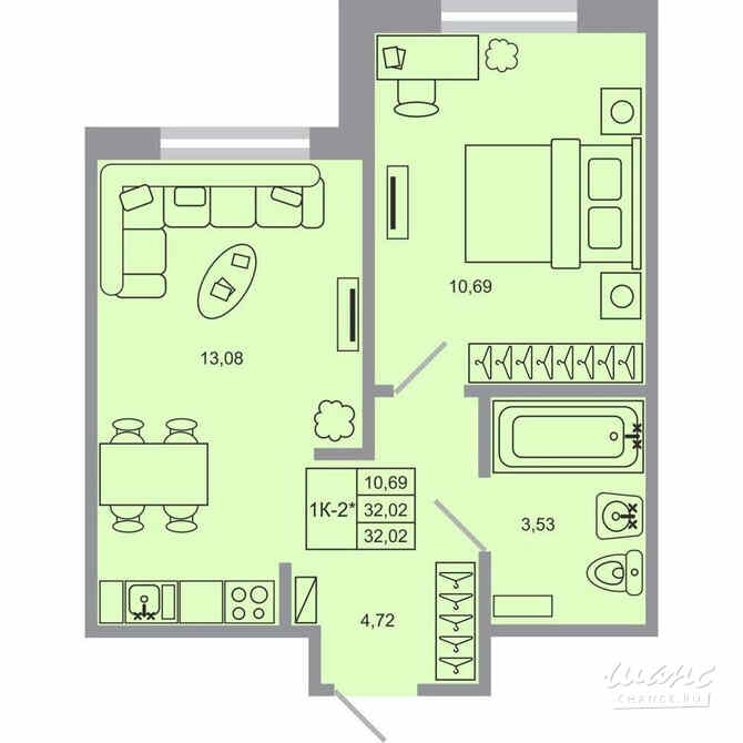 1-к квартира, 32.02 м², этаж 1/20 Бугры - изображение 1