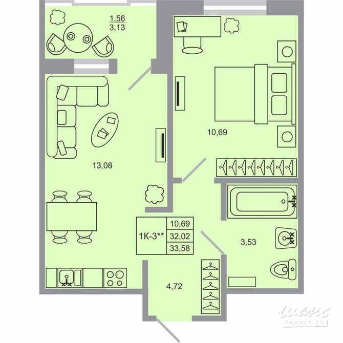 1-к квартира, 33.58 м², этаж 18/20 Бугры - изображение 1