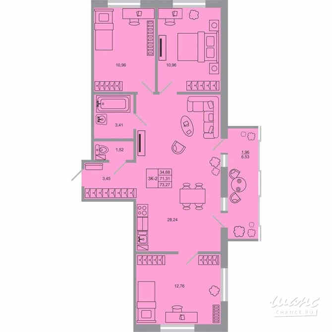 3-к квартира, 73.27 м², этаж 11/20 Бугры - изображение 1