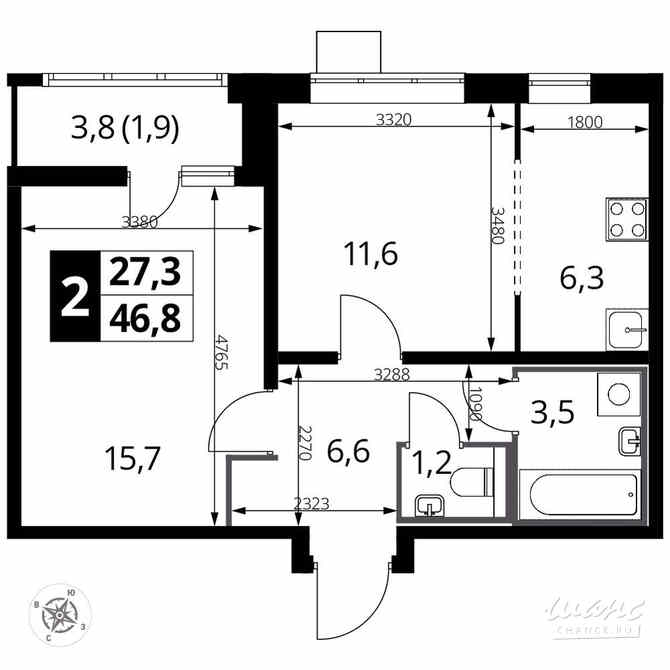 2-к квартира, 46.9 м², этаж 2/24 Люберцы - изображение 1