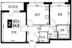 2-к квартира, 54.7 м², этаж 25/25
