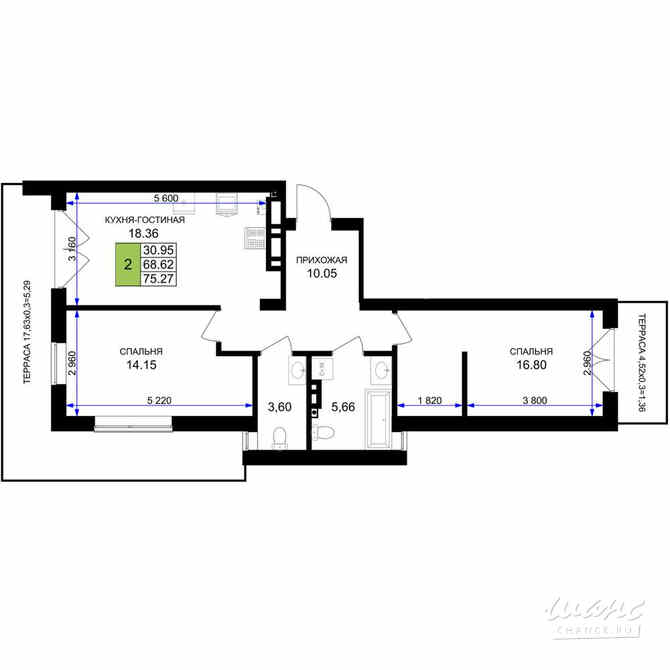 2-к квартира, 75.9 м², этаж 1/7 Гурьевск - изображение 3