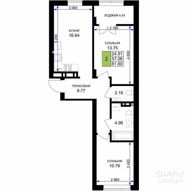 2-к квартира, 59.32 м², этаж 3/7 Гурьевск - изображение 3