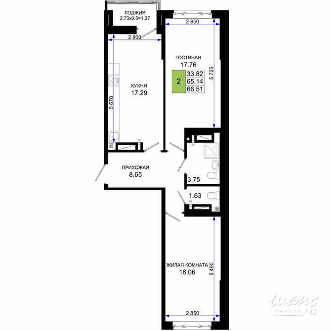 2-к квартира, 66.51 м², этаж 25/25 Ростов-на-Дону - изображение 3