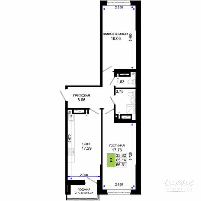 2-к квартира, 66.51 м², этаж 2/25 Ростов-на-Дону - изображение 3