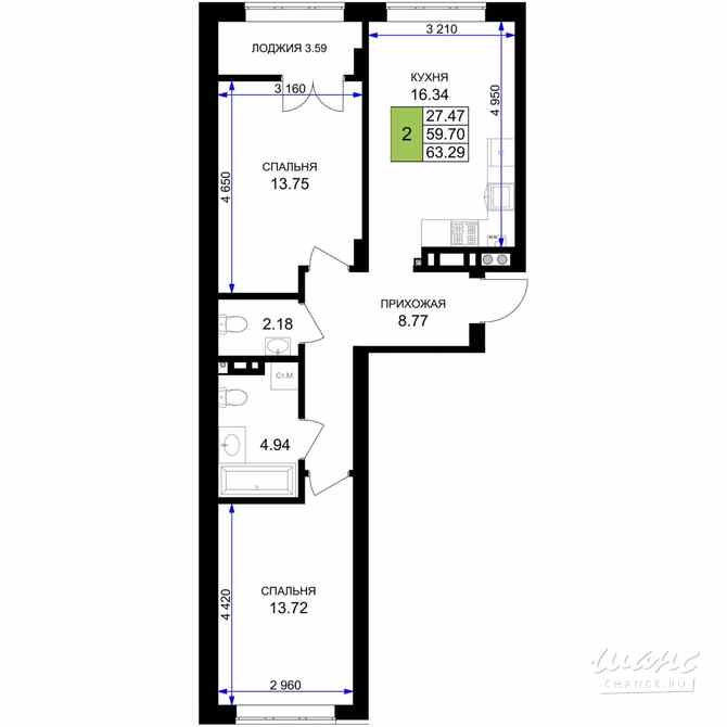2-к квартира, 61.5 м², этаж 5/7 Гурьевск - изображение 3