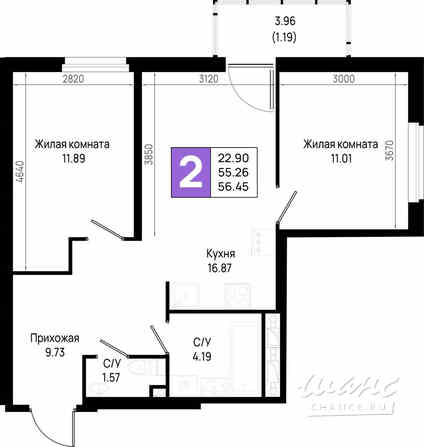 2-к квартира, 56.45 м², этаж 13/23 Всеволожск - изображение 3