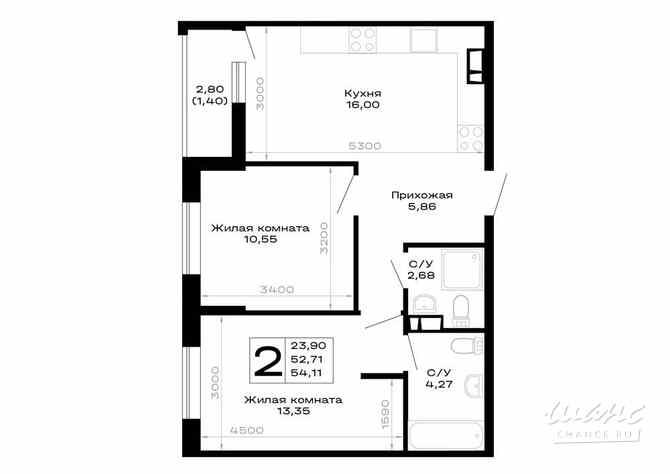 2-к квартира, 54.11 м², этаж 4/16 Майкоп - изображение 3