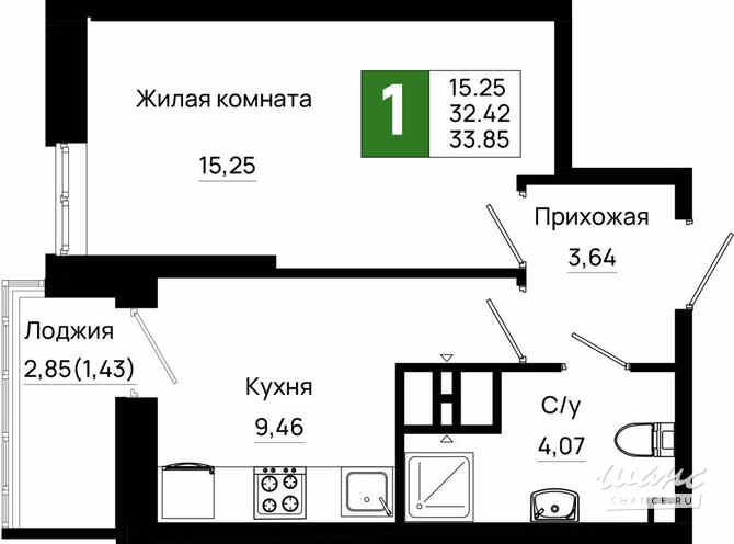 1-к квартира, 33.85 м², этаж 7/20 Ростов-на-Дону - изображение 3