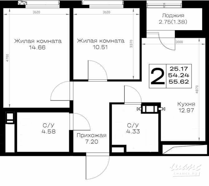 2-к квартира, 55.62 м², этаж 3/8 Всеволожск - изображение 3
