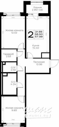 2-к квартира, 57.98 м², этаж 1/8 Всеволожск - изображение 3